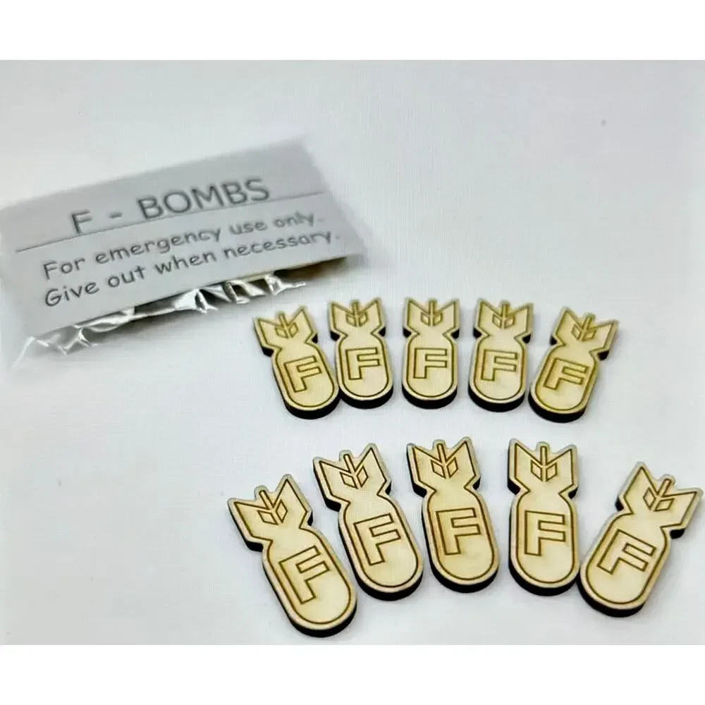 10 pc F BOMBS Wooden Decorations Parties Holidays Gag Gift Reusable